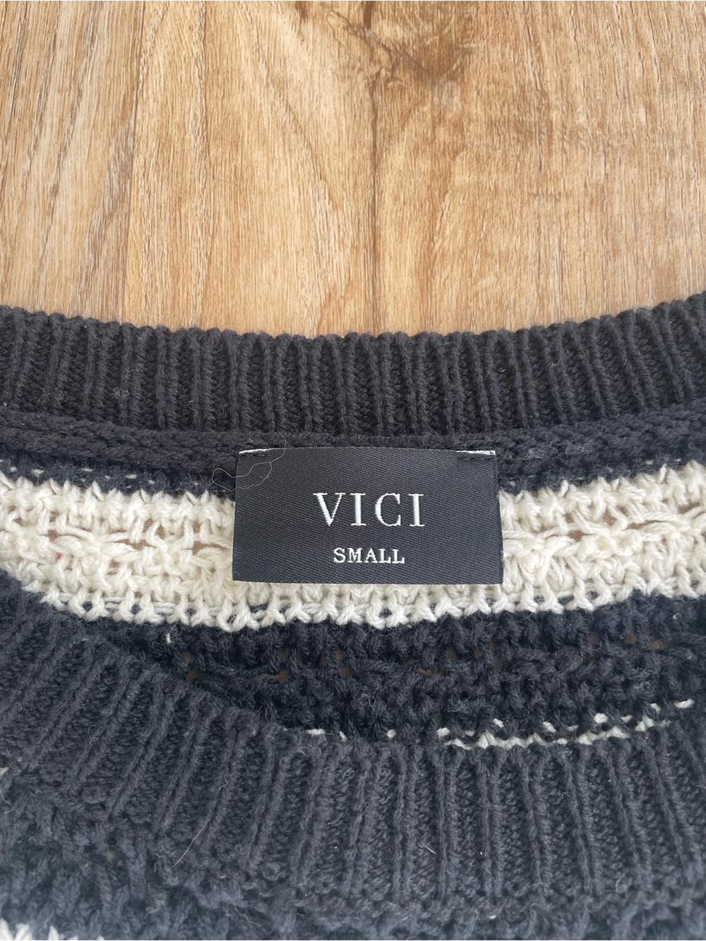 VICI Black and Cream oversized Striped Crew Neck Sweater